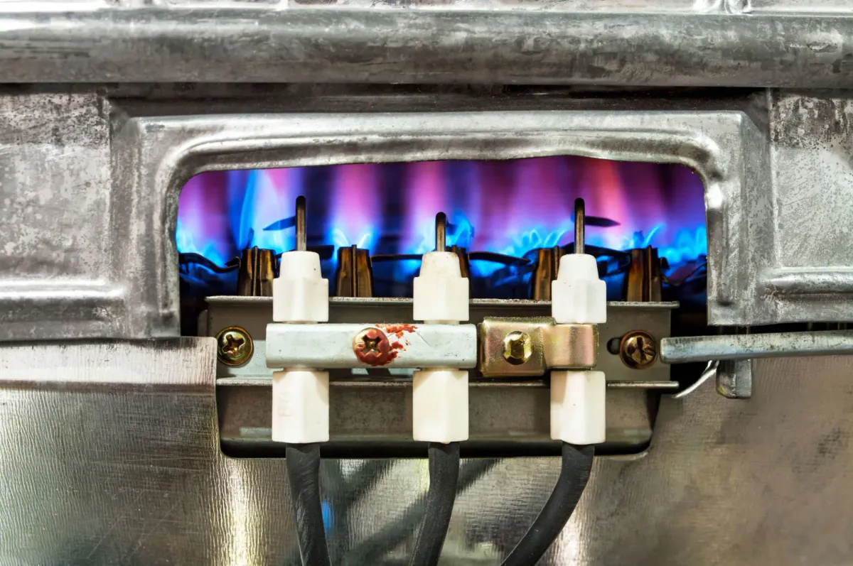 Gas furnace burners running during a Glendale service visit